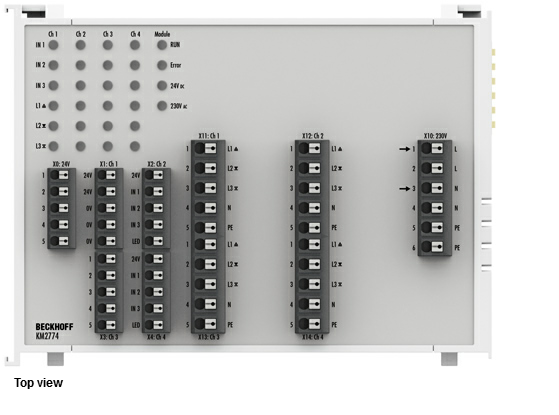 Beckhoff. Triac-Ausgänge für 4 Jalousiemotoren, 230 V AC, 1,5 A mit Verriegelungslogik und Überlastschutz - KM2774 Beckhoff
