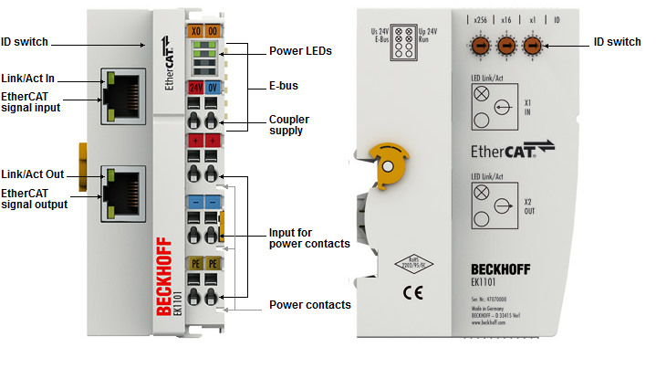 Beckhoff. EtherCAT-копплер с ID-коммутатором для модуля E-Bus (ELxxxx) - EK1101 Beckhoff