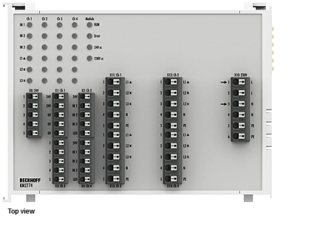 Beckhoff. Triac-Ausgänge für 4 Jalousiemotoren, 230 V AC, 1,5 A mit Verriegelungslogik und Überlastschutz - KM2774 Beckhoff