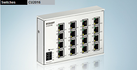 Beckhoff. 16-портовый сетевой коммутатор (свитч), 10BASE-T/100BASE TX Ethernet с 16 x RJ45 - CU2016 Beckhoff