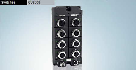Beckhoff. 8-портовый сетевой коммутатор (свитч), 10BASE-T/100BASE TX Ethernet с 8 x М12 разъём, D-кодировка, IP 67 - CU2608 Beckhoff